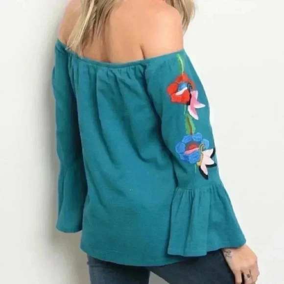 Teal Off Shoulder Top - Picture 2 of 2